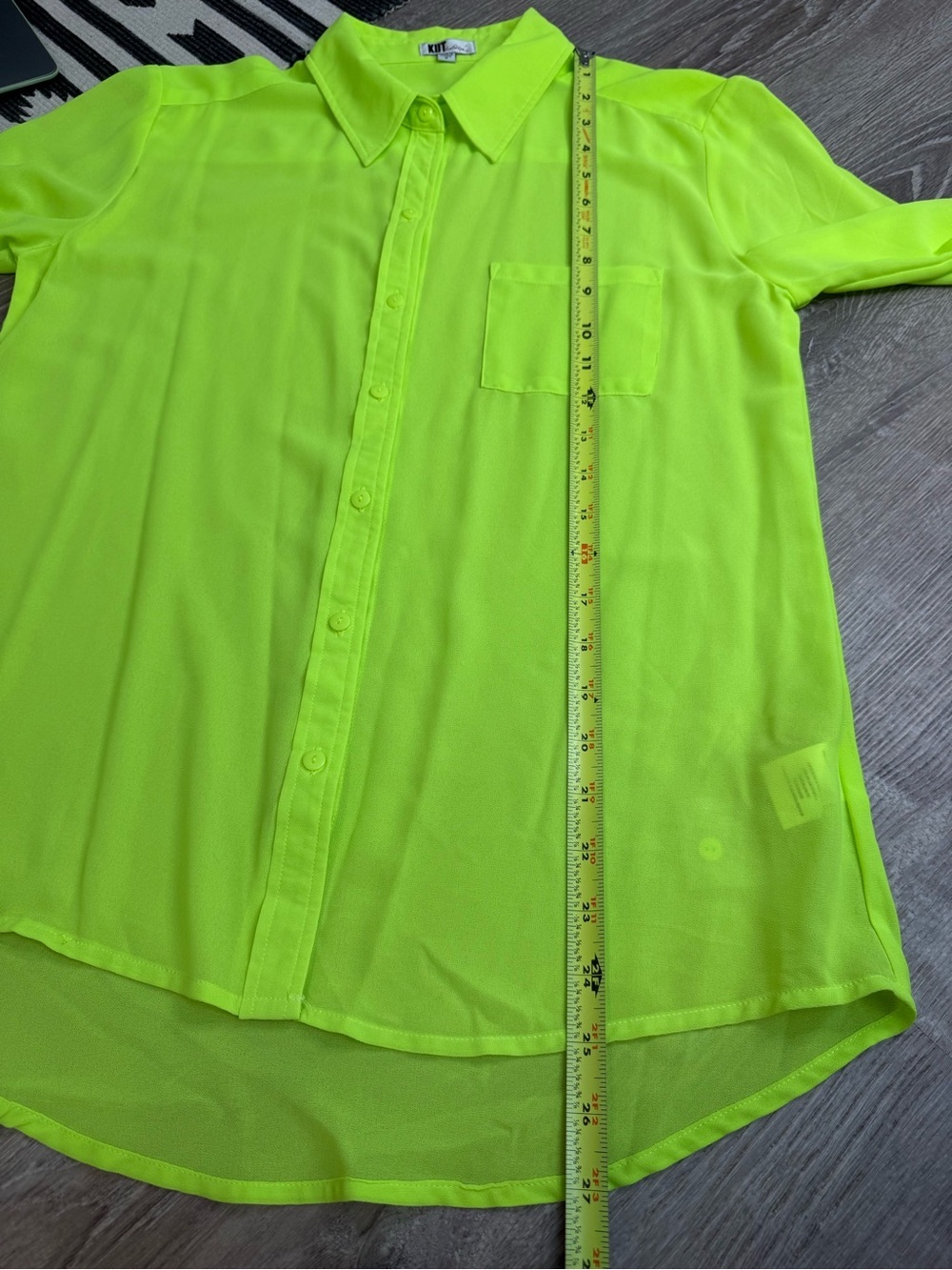 Kut From The Kloth Neon Green Sheer Button Down Long Sleeve Small Blouse NWOT - Picture 5 of 8